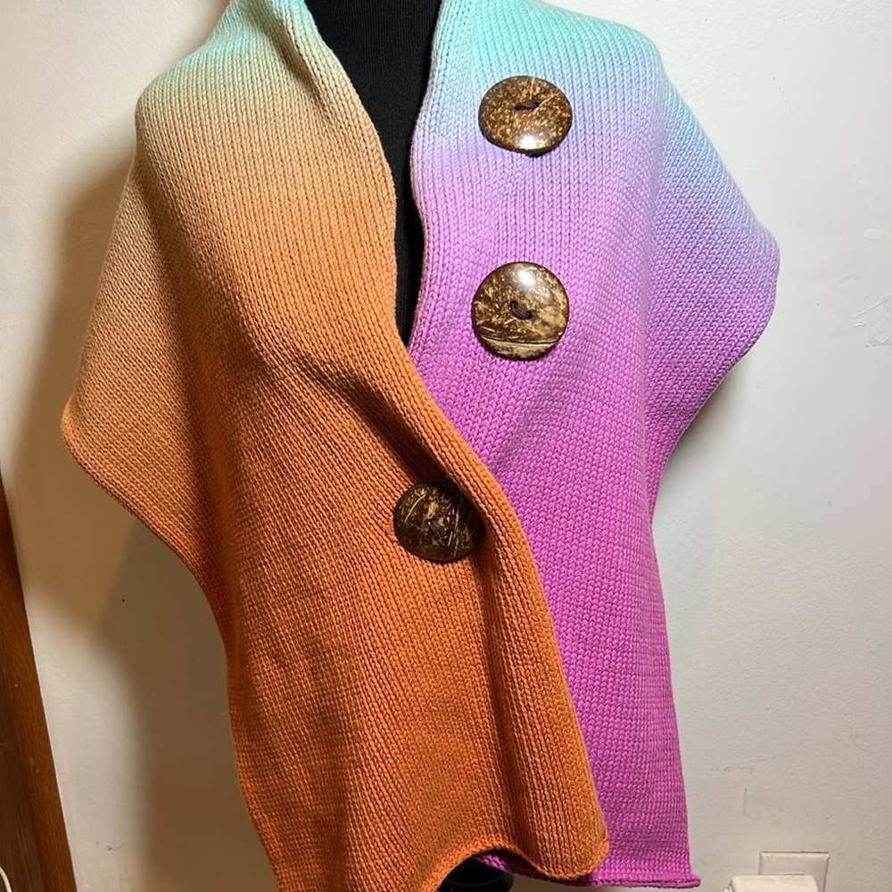 HAKU KNIT Sweater Shawl Cover Rainbow Ombré One Size